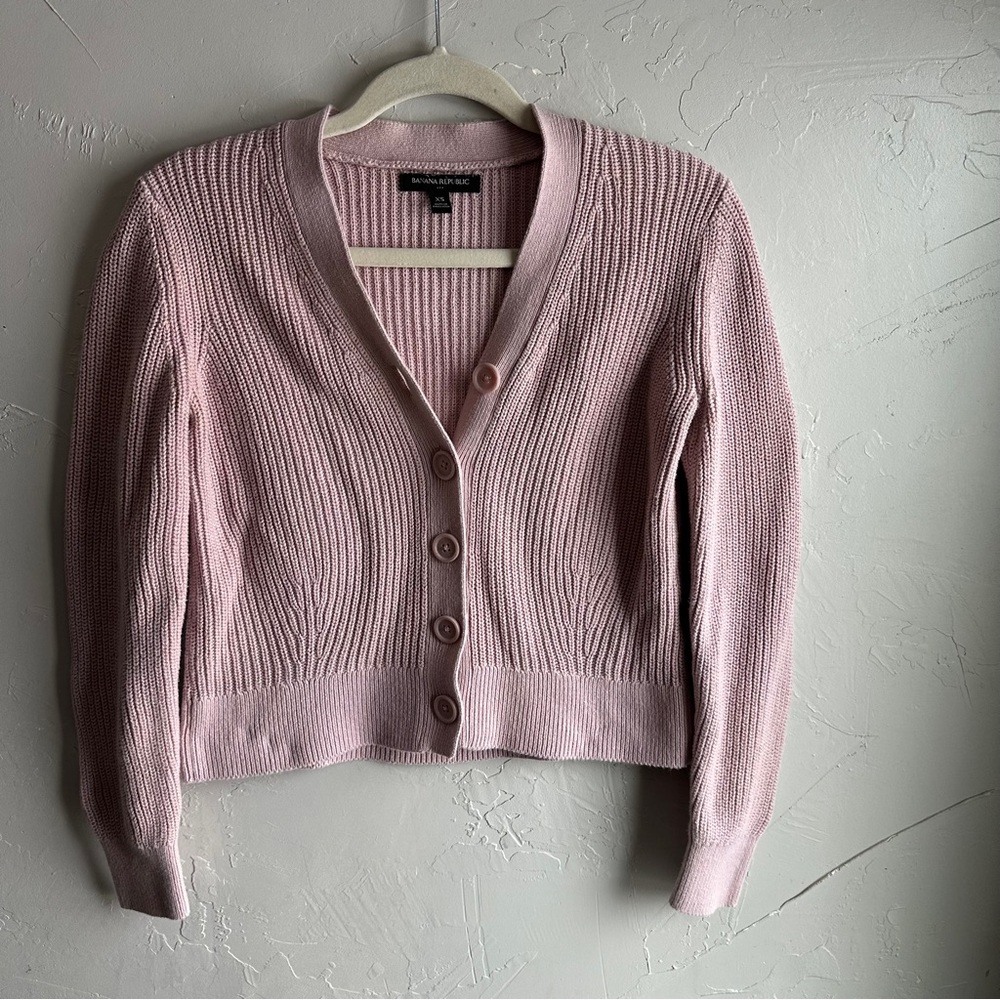 Banana Republic Soft Girl Pink Fishermen Knit Cardigan‎ Preppy Twee Sz XS